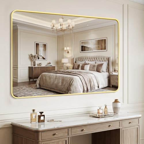Bathroom Mirror for Wall, 30"x48" Black Bathroom Mirror for Over Sink, Shatterproof Tempered Glass Vanity Mirror with Anti-Rust Aluminum Alloy Frame, Hang Horizontally or Vertically, Gold