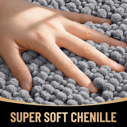 OLANLY Thick Chenille Large Bathroom Rugs 40x32, Absorbent Bath Mat, Grey