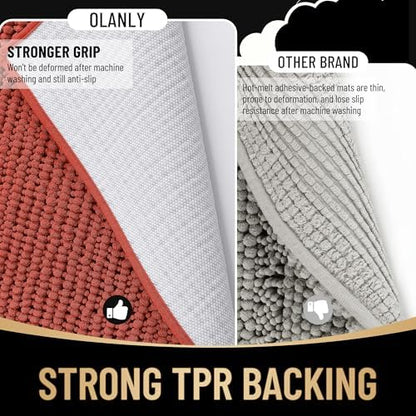 OLANLY Thick Chenille Small Bathroom Rugs Mats 24x16, Rustic Terracotta