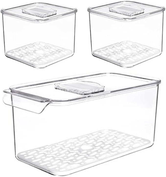SANNO Fridge Produce Saver Food Storage Bin Containers, Refrigerator Food Fruit Vegetables storage Produce Saver Produce Saver Containers, Stackable Freezer Fridge
