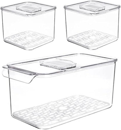 SANNO Fridge Produce Saver Food Storage Bin Containers, Refrigerator Food Fruit Vegetables storage Produce Saver Produce Saver Containers, Stackable Freezer Fridge