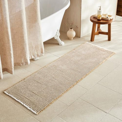TYUU Waffle Runner Rug Bathroom, Long Boho Bath Mat, 72x24 Khaki & White
