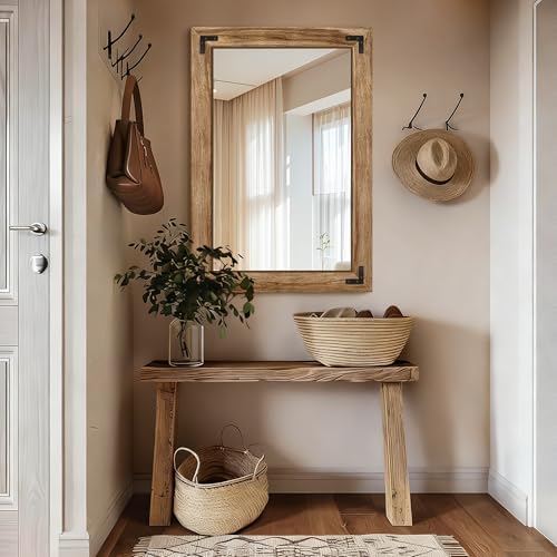 Bathroom Mirror for Wall, 26" x 38" Wooden Vanity Mirror