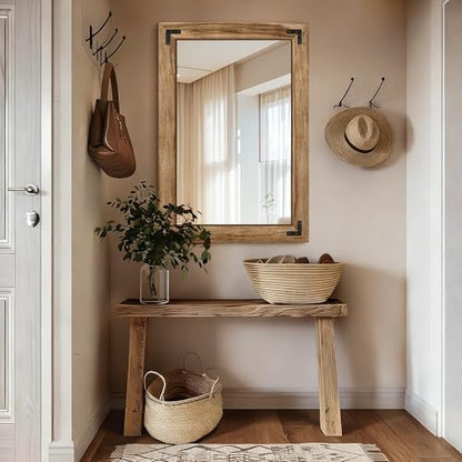 Bathroom Mirror for Wall, 26" x 38" Wooden Vanity Mirror