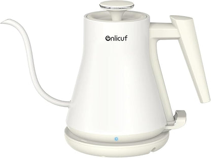 Gooseneck Electric Kettle 0.8L (27oz) - 1000W Rapid Fast Boiling Tea Kettle with Auto Shut Off, Stainless Steel Leak-Proof Elegant White Water Boiler