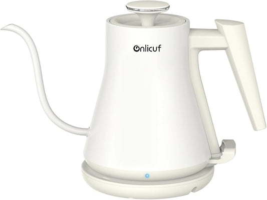 Gooseneck Electric Kettle 0.8L (27oz) - 1000W Rapid Fast Boiling Tea Kettle with Auto Shut Off, Stainless Steel Leak-Proof Elegant White Water Boiler