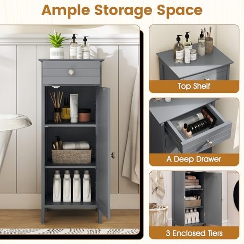 GIANTEX 34.5" Bathroom Cabinet with Drawer & Single Door (Grey)