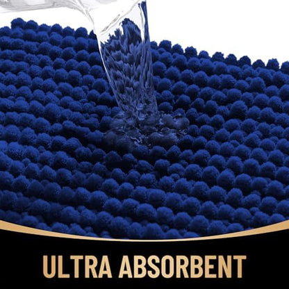 OLANLY Thick Chenille Toilet Rugs U-Shaped 24x20, Absorbent Bath Mat, Navy