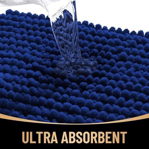 OLANLY Thick Chenille Bathroom Runner Rugs 47x24, Absorbent Bath Mat, Navy