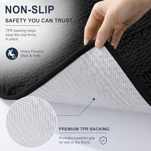 Smiry Thick Chenille Bathroom Runner Rugs 47x20, Absorbent Bath Mat, Black