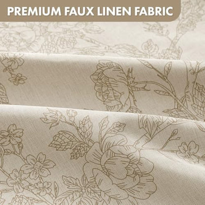 Extra Long Beige Floral Shower Curtain W72*L84 Inches Long