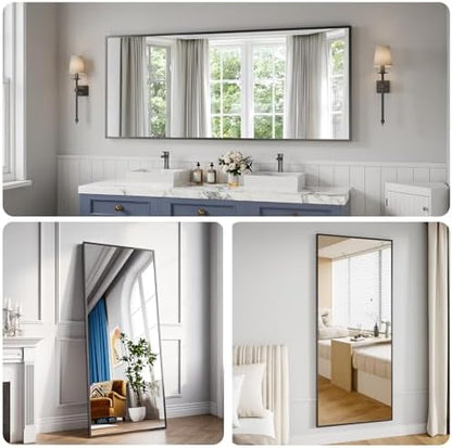 Koonmi Bathroom Mirror 30x71 Matte Black Bathroom Wall-Mounted Mirrors, Modern Rectangle Vanity Mirror, HD Tempered Glass, Aluminum Alloy Frame Allow to Hang Horizontally or Vertically