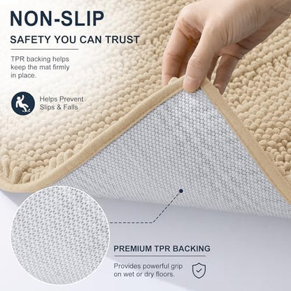 Smiry Thick Chenille Large Bathroom Runner Rugs 45x27, Soft Bath Mat, Beige
