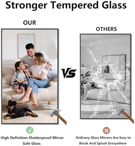 Bathroom Mirror 36x60 Matte Black Rectangle Bathroom Wall Mirror for Over Sink, Modern Large Vanity Mirror, HD Tempered Glass, Anti-Rust Aluminum Alloy Frame, for Living Room, Bedroom, Entryway