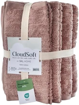 SKL Home CloudSoft Bath Towel Set, 6-Piece, 100% Cotton Luxury, Clay