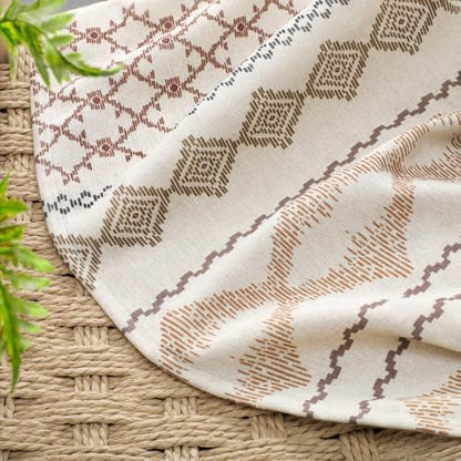Beige Boho Linen Shower Curtain,72" W x 78" L