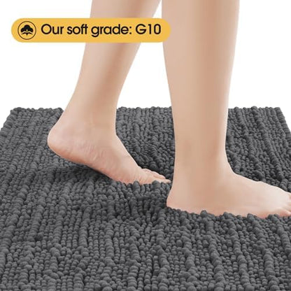 ACCUMTEK Upgrade Luxury Grey Bathroom Rug Mat Gray 59"x24", Ultra Soft Thick Absorbent Bath Mats, Non Slip Chenille Toilet Mat for Bathroom, Bedroom, Kitchen, Shower, Tub, Charcoal