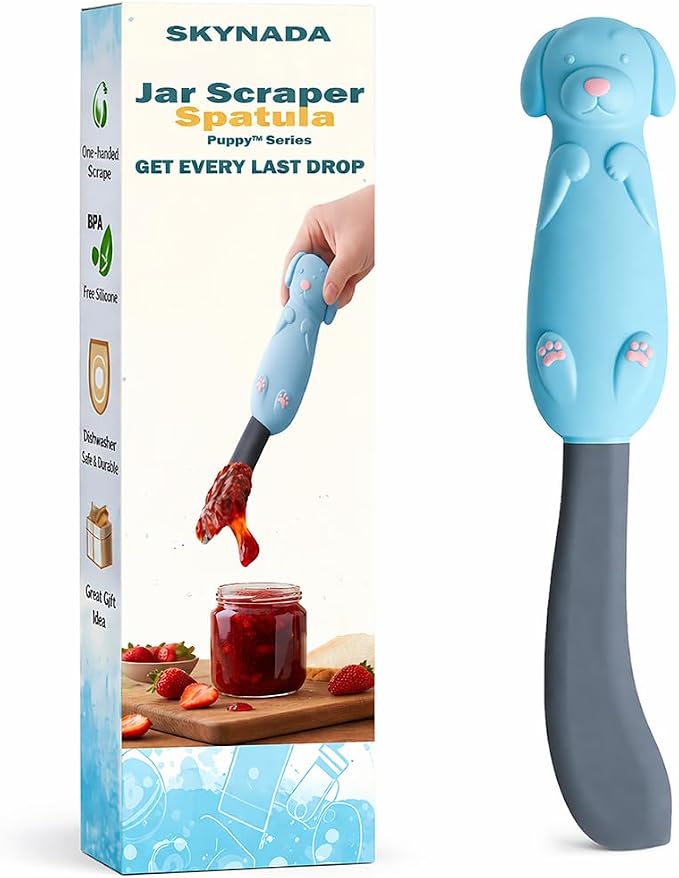 Jar Scraper Spatula - Silicone Scraper, Cute Kitchen Accessories, Unique Fun Cooking Kitchen Gadgets for Foodies - BPA-free & 100% Food Safe (Puppy - Blue)