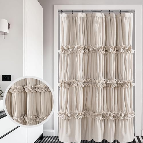 Homechoice Decor Camel Ruffle Stall Shower Curtain, Vintage Handcrafted Bow Tie Bath Curtain for Master Bathroom, Ruched Microfiber Bathroom Curtain with 8 Buttonholes, 48" W x 72" H (LQ-10)