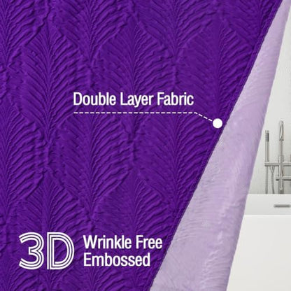 Gibelle Purple Shower Curtain for Bathroom, 3D Embossed Textured Fabric Shower Curtain, Modern Farmhouse Chic Soft Cloth Shower Curtain Set with Hooks, 72x72