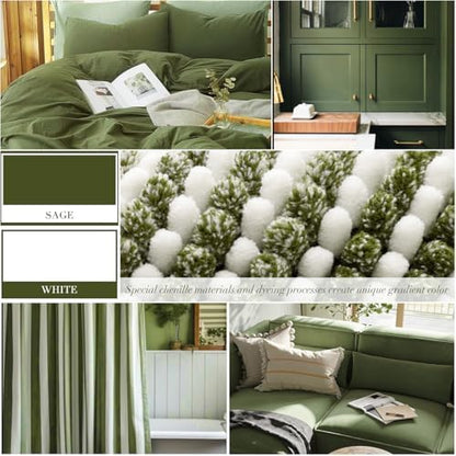 BSICPRO Bathroom Rugs Sets 2 Piece, Non Slip Striped Bath Mats, Sage