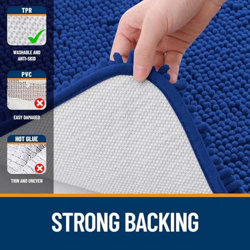 OLANLY Chenille Bathroom Rugs Mats Set 2 Piece, 30"x20"+24"x20", Royal Blue
