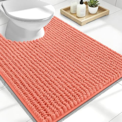 OLANLY Thick Chenille Toilet Rugs U-Shaped 24x20, Coral
