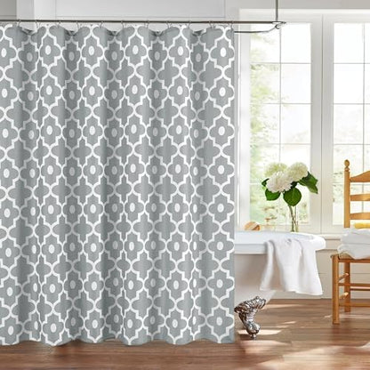 Fabric Modern Extra Long Shower Curtains for Bathroom-Silver Grey & White