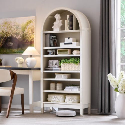 IFBUY 71" Tall Arched Bathroom Storage Cabinet, 7-Tier Modern Farmhouse Storage Cabinet with Adjustable Shelves, Wood Freestanding Cabinet for Bathroom, Living Room, Entryway, Hallway (Antique White)