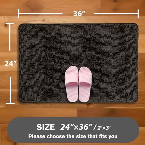 Chocolate Brown Bathroom Rugs – Absorbent and Washable Bath Mat, Non-Slip, Thick Soft Chenille Bath Rugs for Bathroom Floor, Shower, Sink - 24" x 36"