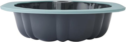 Chicago Metallic Silicone Fluted Cake Pan, 10 Inch Nonstick Bundt Cake Mold, Blue, Wire-Reinforced Rim, Oven Safe to 428F, Flexible Food-Grade Silicone Bakeware