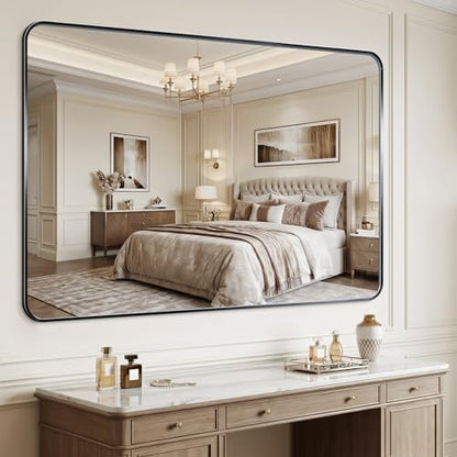 Bathroom Mirror 40"x55" Matte Black Rectangle Bathroom Wall Mirror for Over Sink, Modern Large Vanity Mirror, HD Tempered Glass, Anti-Rust Aluminum Alloy Frame, for Living Room, Bedroom, Entryway