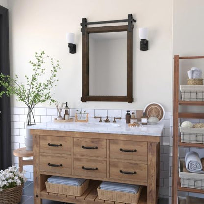 Besdomus Farmhouse Bathroom Vanity Mirror: 24"x36" Brown Rustic Barn Door