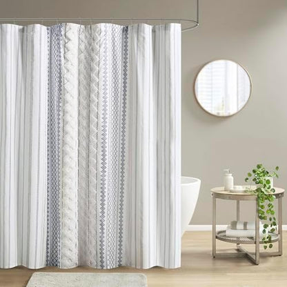 INK+IVY 100% Cotton Tufted Shower Curtain for Bathroom, Navy, 72 x 72