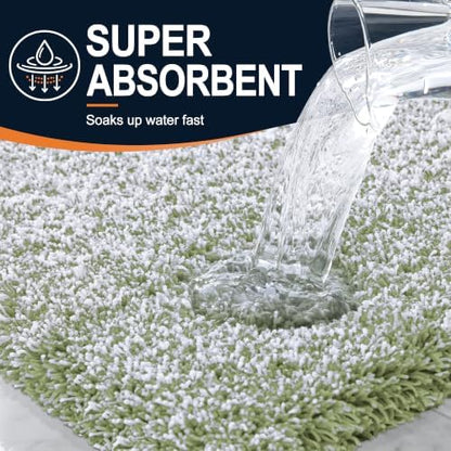 OLANLY Microfiber Bathroom Rugs 30x20, Quick Dry Mat, Sage Green and White
