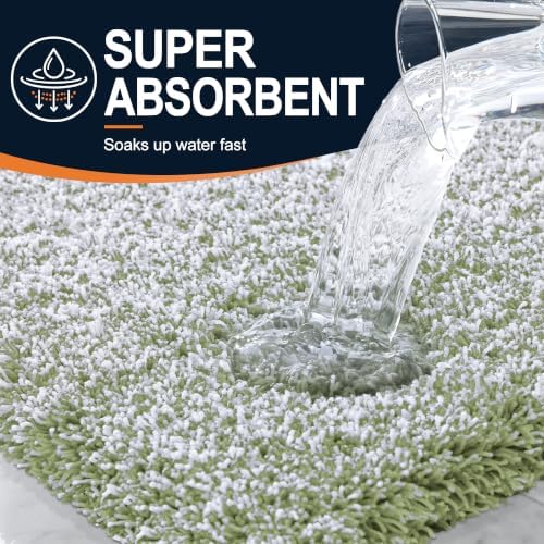 OLANLY Microfiber Bathroom Rugs 47x20, Quick Dry Mat, Sage Green and White