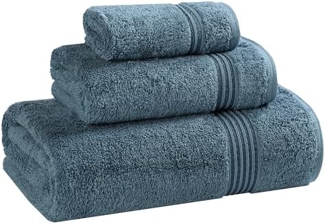 Superior Egyptian Cotton 3-Piece Towel Set, Basic Towels For Bathroom, Home Decor, Guest Bath, Shower, Apartment, Included 1 Face, 1 Hand, 1 Bath Towel, Washcloth, Quick Dry, Sapphire