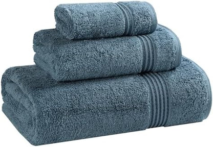 Superior Egyptian Cotton 3-Piece Towel Set, Basic Towels For Bathroom, Home Decor, Guest Bath, Shower, Apartment, Included 1 Face, 1 Hand, 1 Bath Towel, Washcloth, Quick Dry, Sapphire