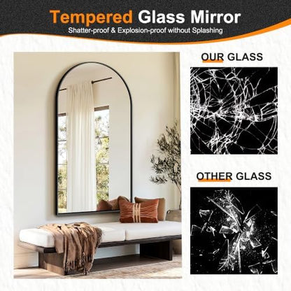 Delma Arched Bathroom Mirror, Black, 55"x30"