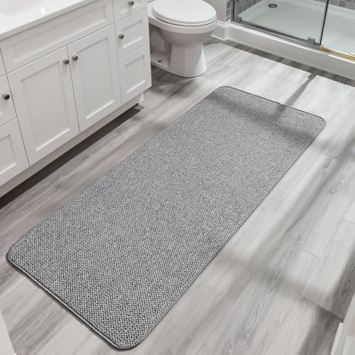 Bosap Bath Mat,Ultra Thin Bathroom Runner Rugs,Large Bath Mats for Bathroom,Quick Dry,Non-Slip,Machine Washable,Low Pile,Bath Rug,Shower Outside,Sink,Home Decor Accessories.Grey,3'x4'(36x48inch)
