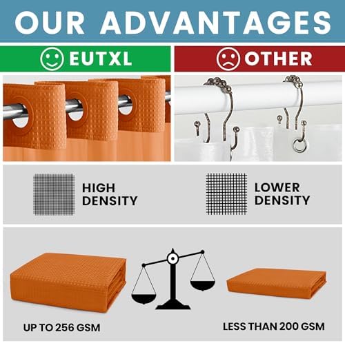 Heavyweight Waffle No Hook Shower Curtain with Liner, Burnt Orange, 71x74