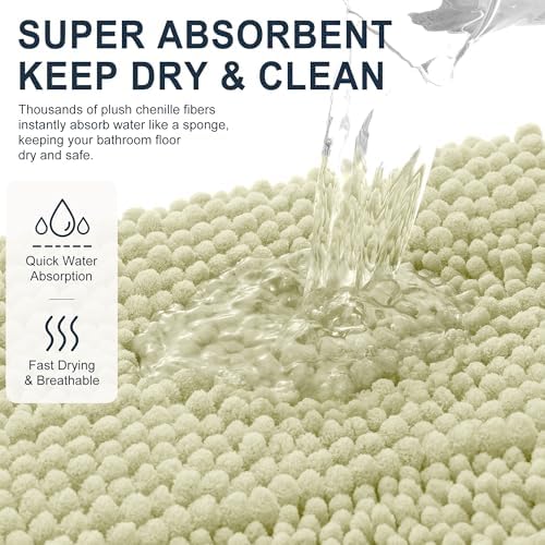 Smiry Thick Chenille Bathroom Rugs 36x24, Soft Absorbent Bath Mat, Vanilla