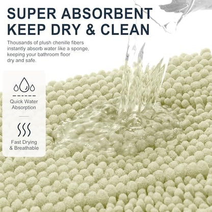 Smiry Thick Chenille Bathroom Rugs 36x24, Soft Absorbent Bath Mat, Vanilla