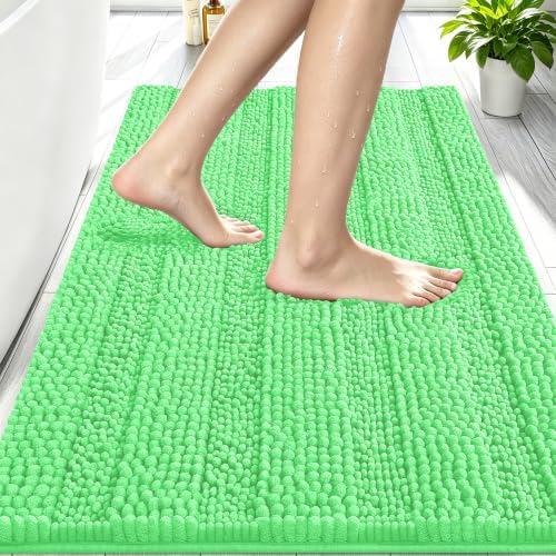 Smiry Thick Chenille Bathroom Rugs 30x20, Absorbent Bath Mat, Mint Green
