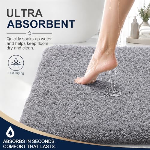 OLANLY Microfiber Bathroom Runner Rugs 44x24, Soft Absorbent Bath Mat, Grey