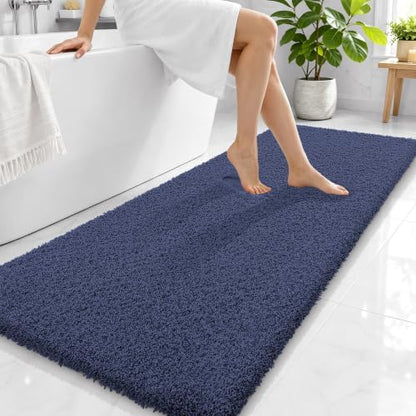 OLANLY Microfiber Bathroom Runner Rugs 70x24, Soft Absorbent Bath Mat, Navy