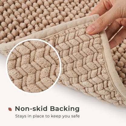 FRESHMINT Chenille Bath Rugs Set 2 Pieces, Beige, 17''x24''+20''x47''