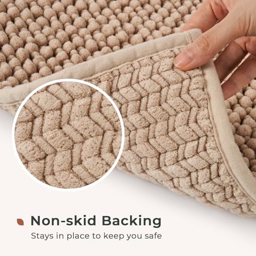 FRESHMINT Chenille Bath Rugs Set 2 Pieces, Beige, 17''x24''+20''x32''