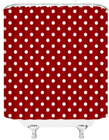 Polka Dot Shower Curtain Red White Retro Spot Vintage Fabric Decorative Bathroom Curtains with Hooks,67" Wx70 H