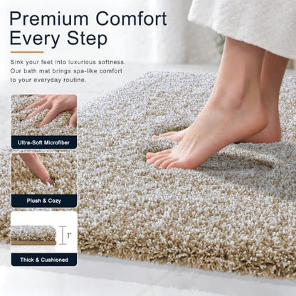 OLANLY Microfiber Bathroom Rugs 40x32, Quick Dry Bath Mat, Beige and White